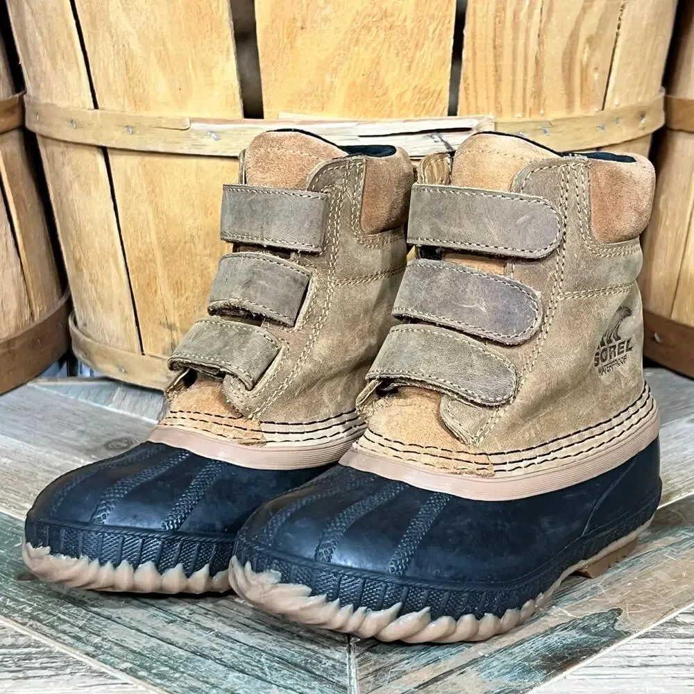 Sorel Cheyanne II Strap Leather Hook & Loop Winter Waterproof Boots Boys Size 11